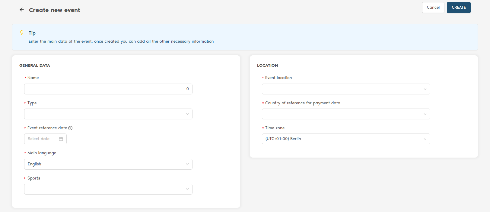 How to create a sports event on Keepsporting