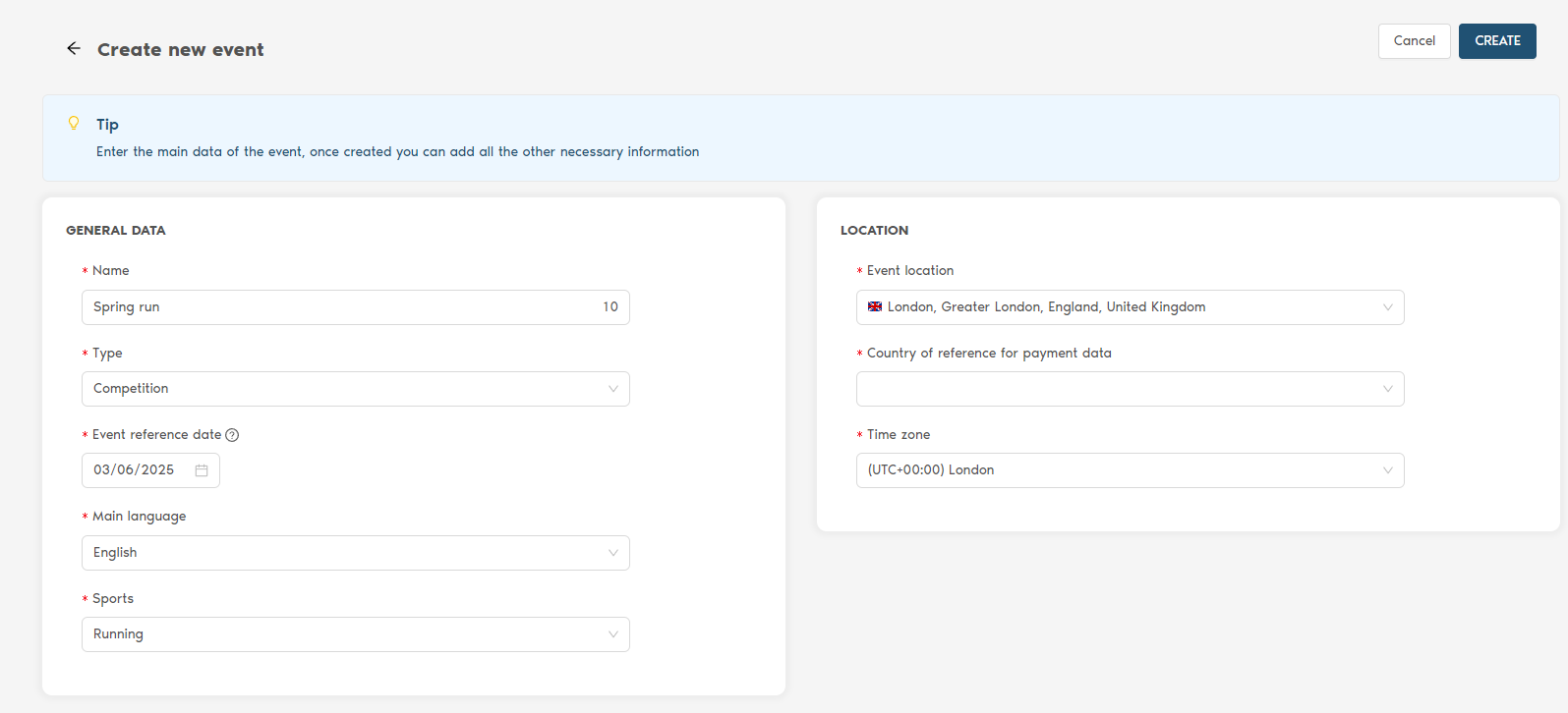 How to create a sports event on Keepsporting