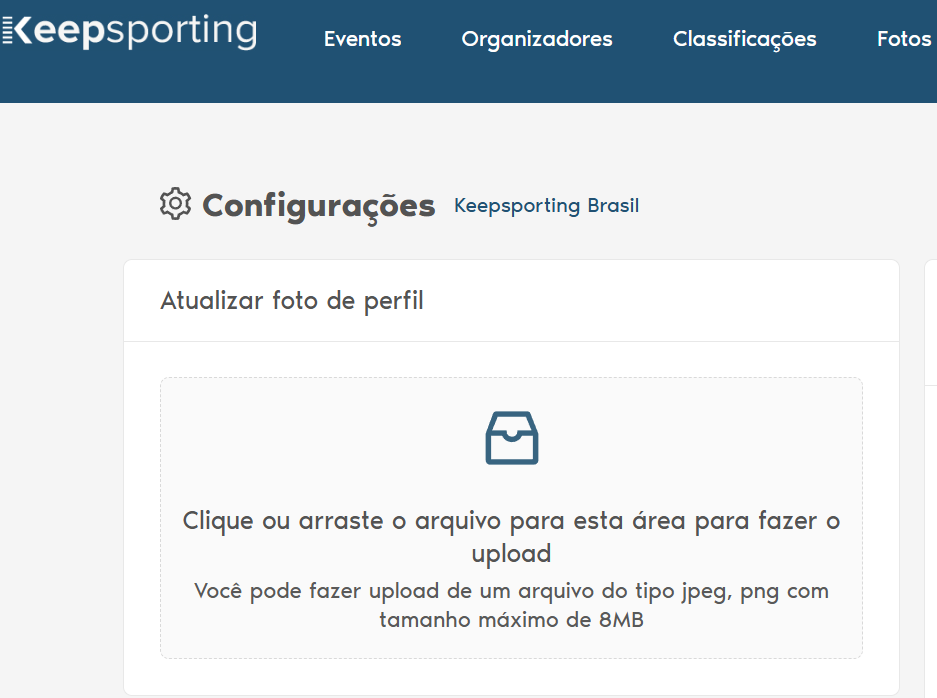 Como fazer upload da logomarca para a página de perfil da organização